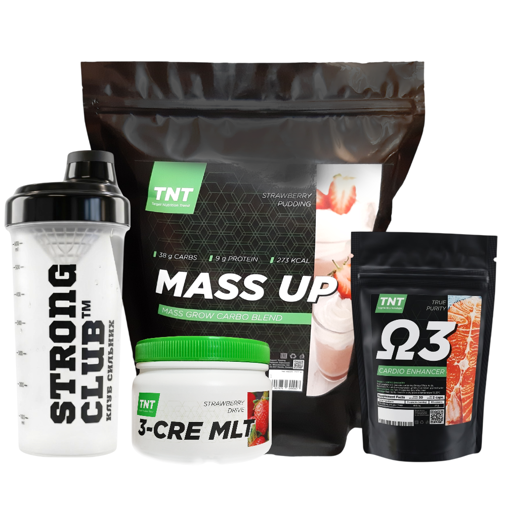 Комплекс TNT Nutrition Гейнер 2,5 кг/Креатин 0,3 кг/Шейкер/Омега-3