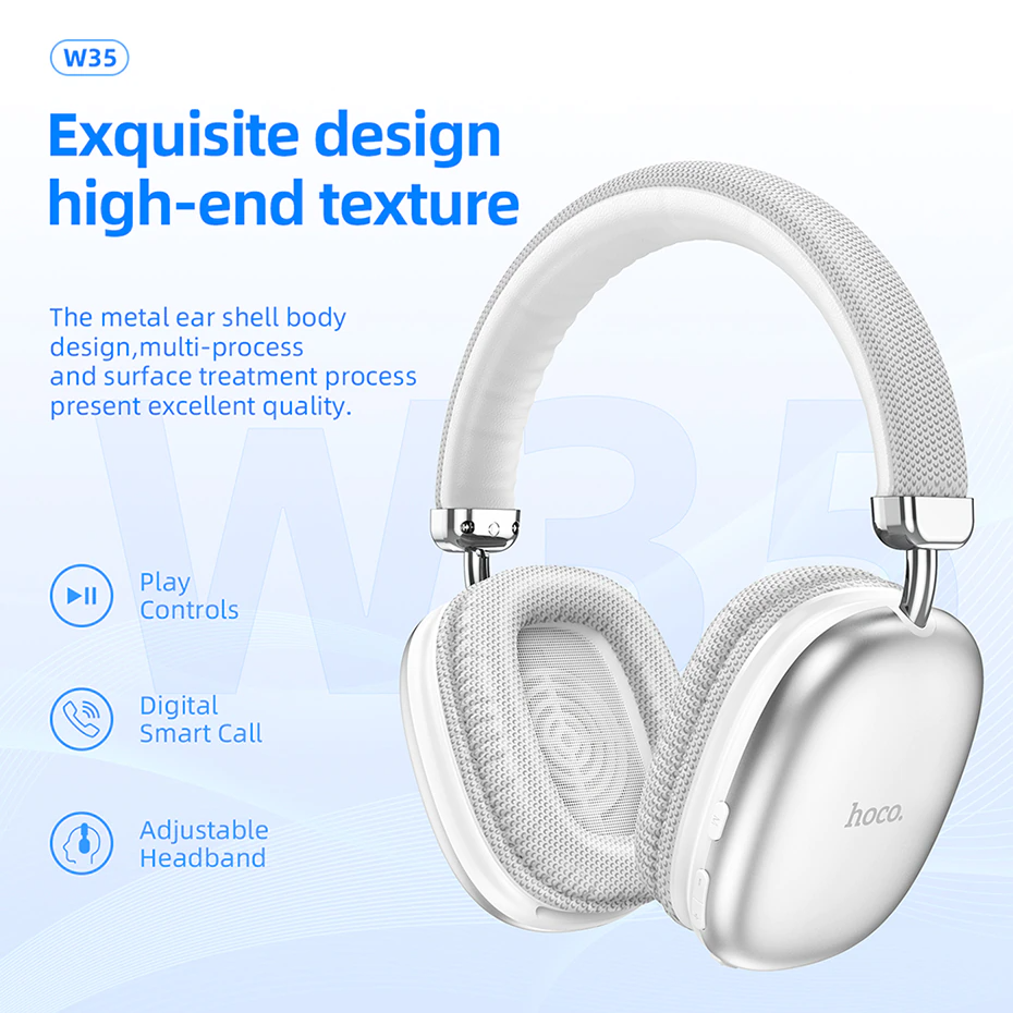 Наушники Hoco W35 Stereo Bluetooth Headphones Silver - фото 7