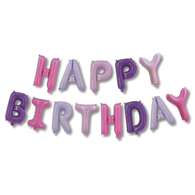 Надпись фольгированная Happy Birthday 38 см Розово-фиолетовая (29000180)