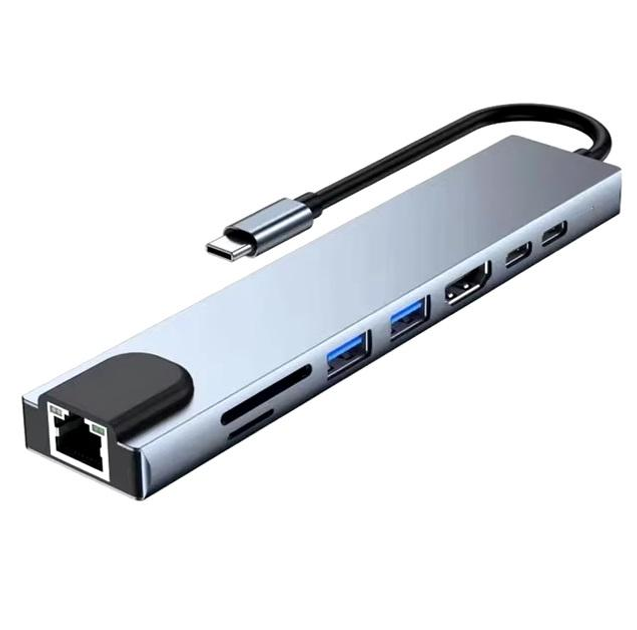 Картридер универсальный USB A/USB C Dual Interface 1xUSB3.0/1xUSB2.0/4k HdTV/Rj45/1xTF/1xSD/Pd Fast Charge для Macbook Notebook Computer металлический 8в2 (23741757)