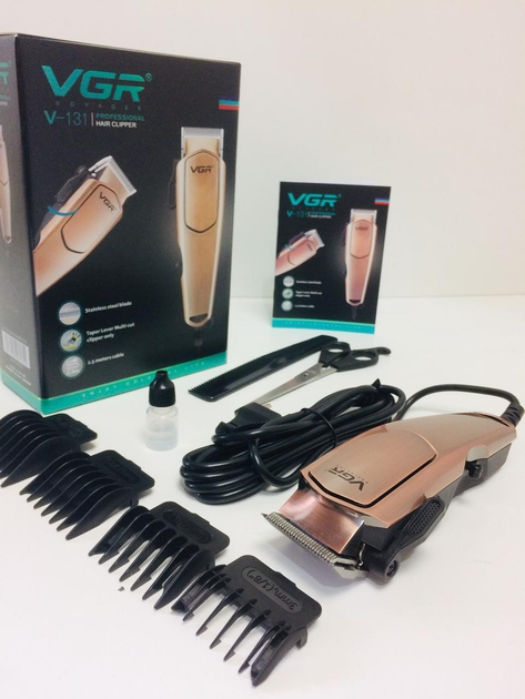 Машина для стрижки проводная VGR V-131 Pro 4 сменные насадки Коричневый (491204267) - фото 3