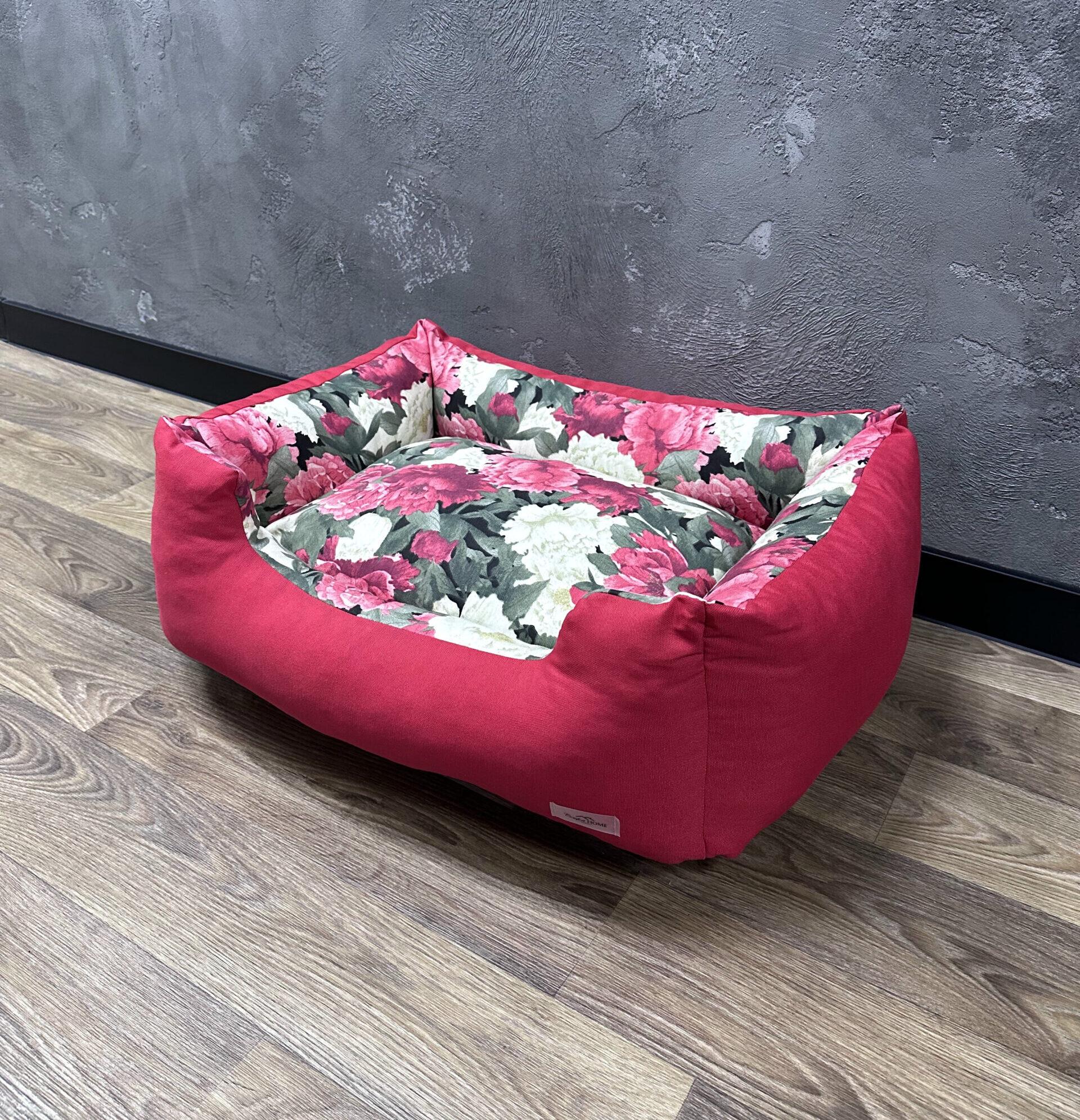 Лежак для котів та собак Comfort Home 2 Ashen flowers burgundy 70х50 см