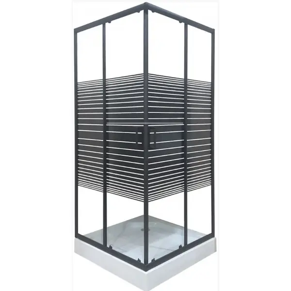 Душова кабіна Sunways LINEA SB-2 80x80х195 см низький піддон квадратна скло прозоре з принтом чорних ліній (C15574)