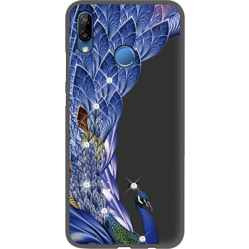 Чехол Boxface Huawei P20 Lite Павлин со стразами Черный силикон (33127-rs7-35158)