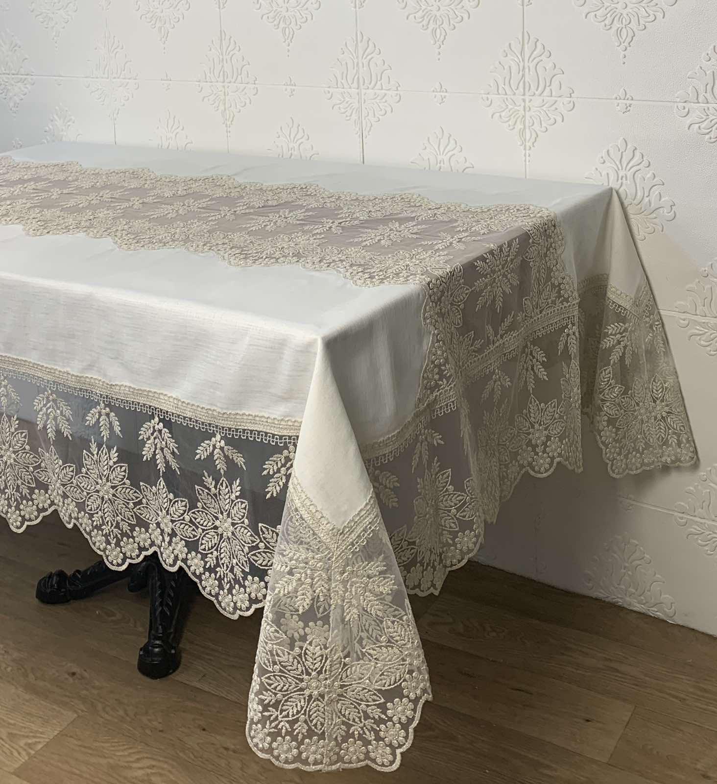 Скатертина велюрова Acme Tekstil PVS Kis Masali 160x220 см Krem/Gold (CN30462)