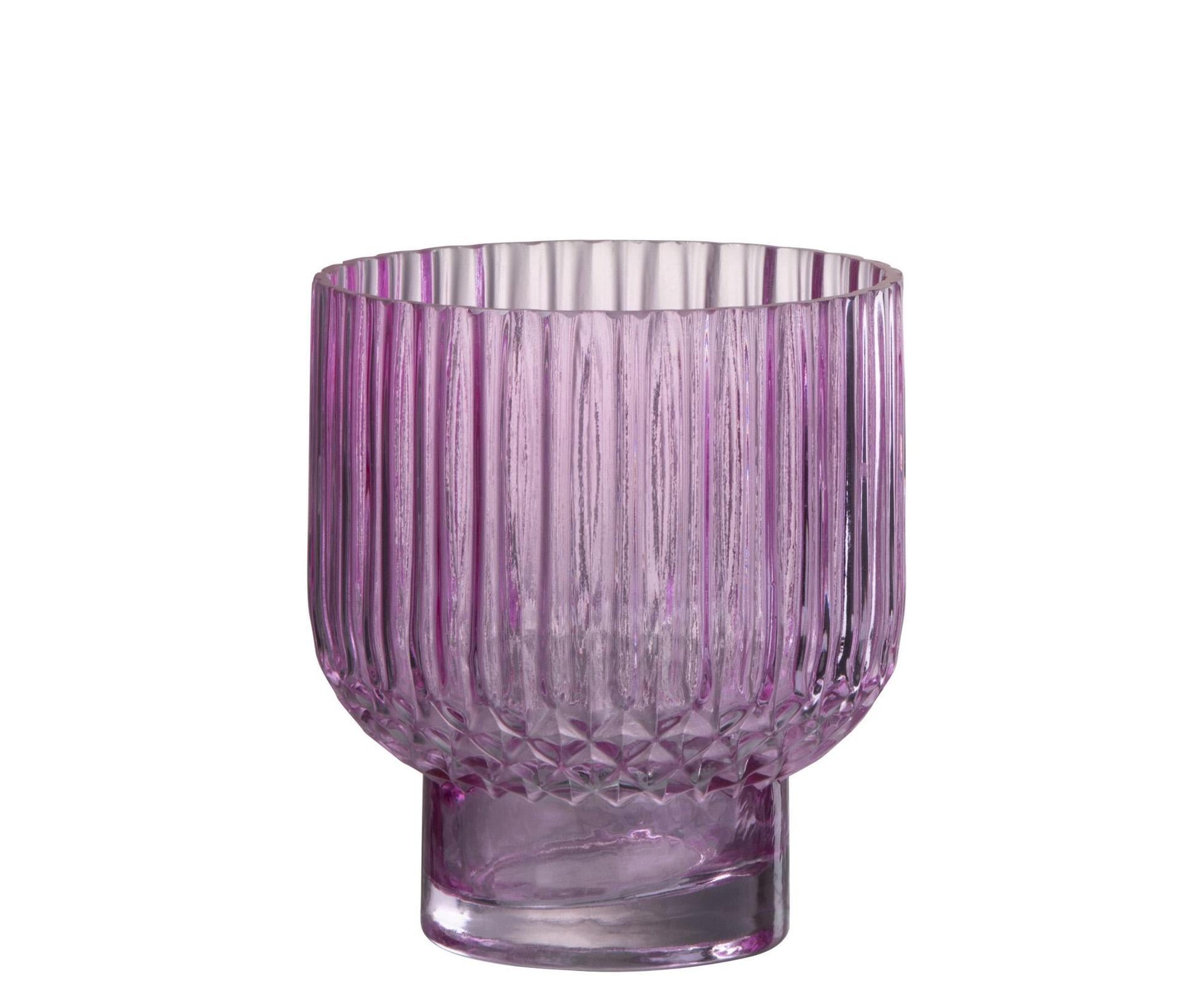 Ваза стеклянная J-LINE рельефная 16 см Розовый