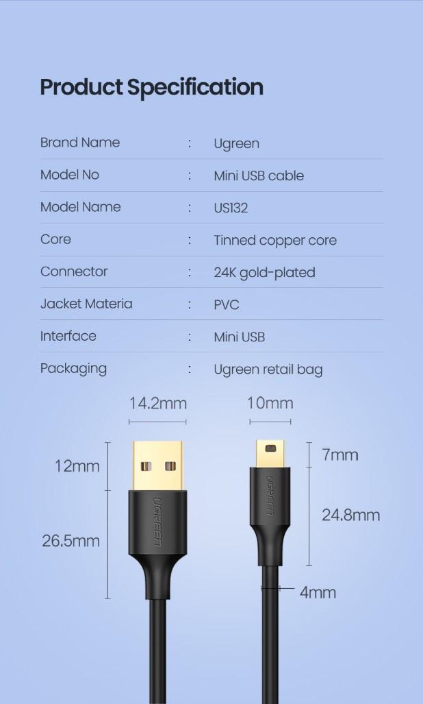 Кабель зарядний Ugreen Mini USB 1 м Black (US132) - фото 10 Кабель зарядний Ugreen Mini USB 1 м Black (US132) - фото 10