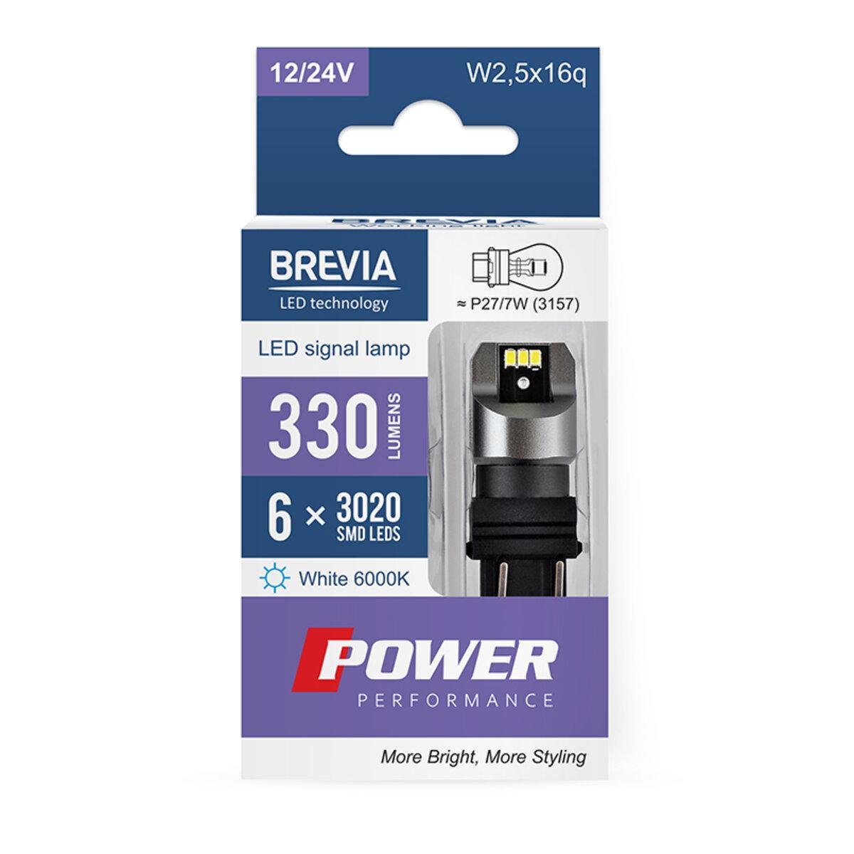 Автолампа LED Brevia Power P27/7W 3157 330Lm 6x3020SMD 12/24V 2 шт. (4552-bd6cd)