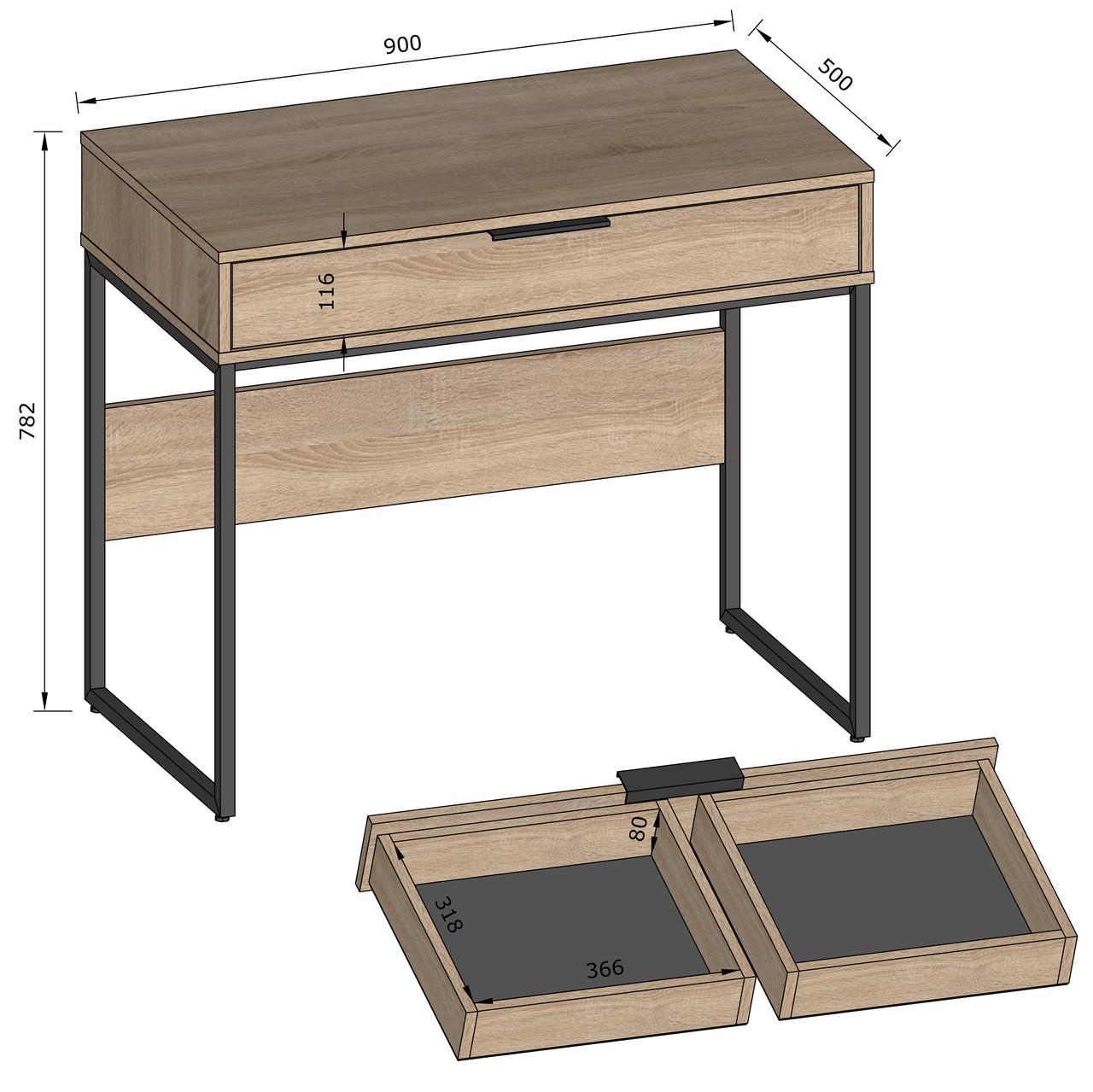 Туалетный столик с 2 выдвижными ящиками на металлических ножках 90х50 см Белый (26551116) - фото 2