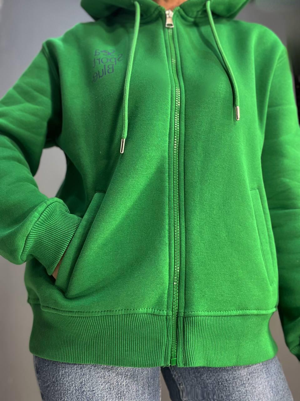 Толстовка жіноча PEPPER MINT 24-02 на блискавці з капюшоном утеплена M-L Зелений (977) - фото 5