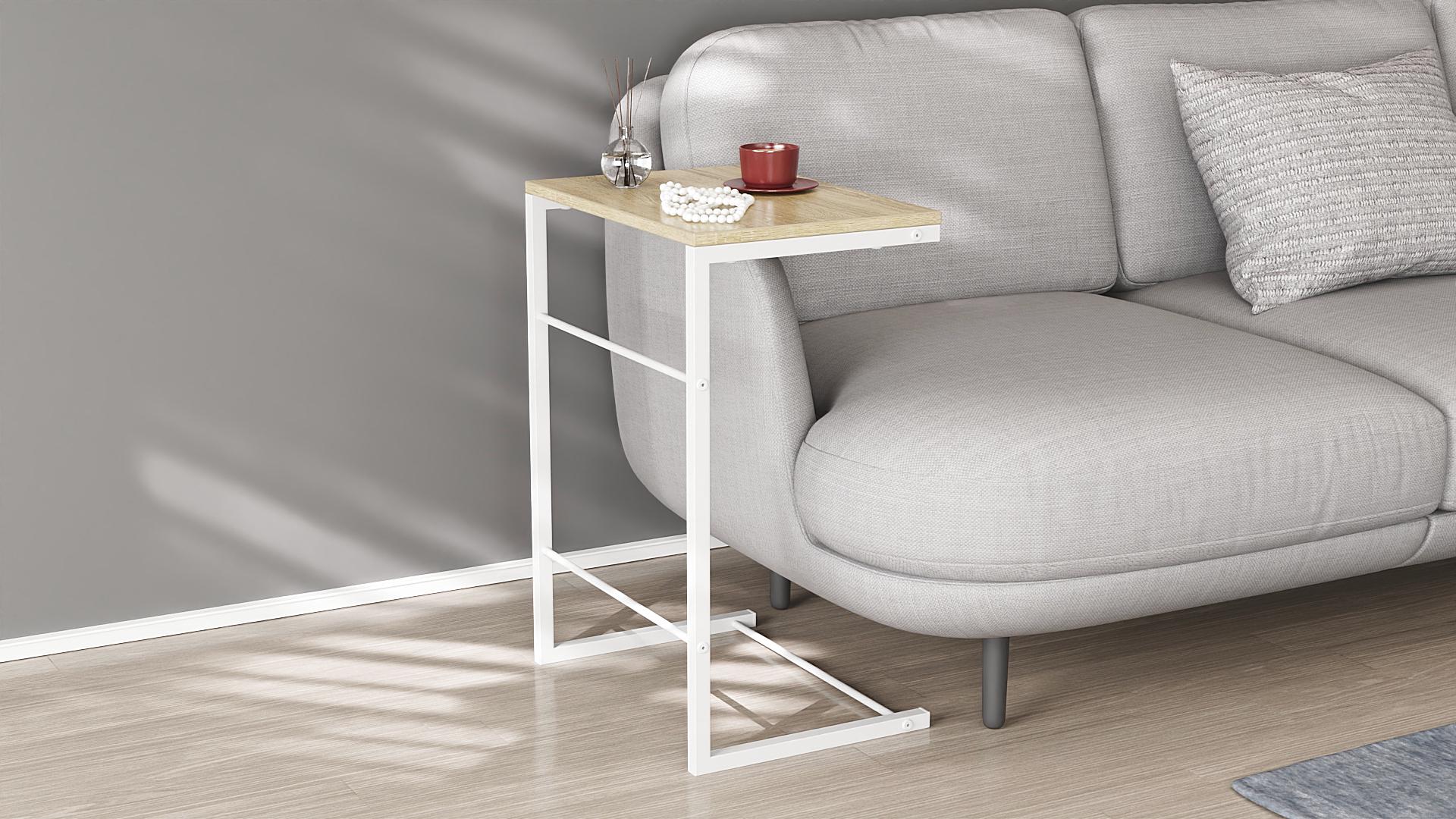 Столик Ferrum-decor Террі метал/ДСП 16 мм 650x440x330 мм Білий/Дуб Сонома (FRD-104658)