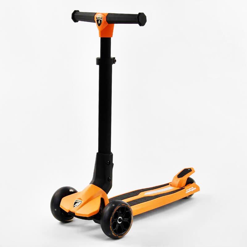 Самокат Lamborghini трехколесный складной алюминиевый руль колеса PU со светом Orange/Black (102314)