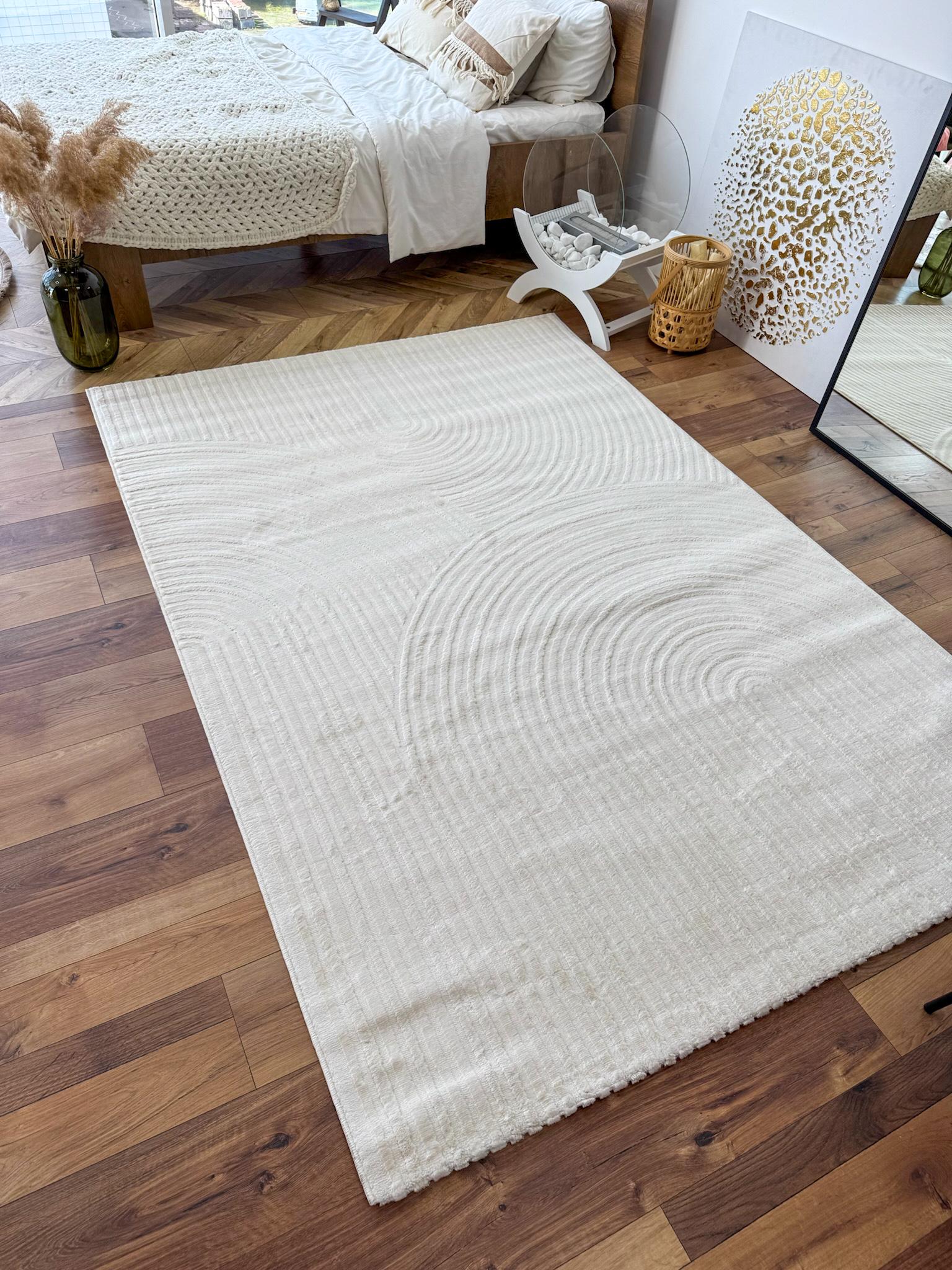 Килим низьковорсовий рельєфний з геометричним візерунком 240х340 см Білий Килим низьковорсовий рельєфний з геометричним візерунком 240х340 см Білий