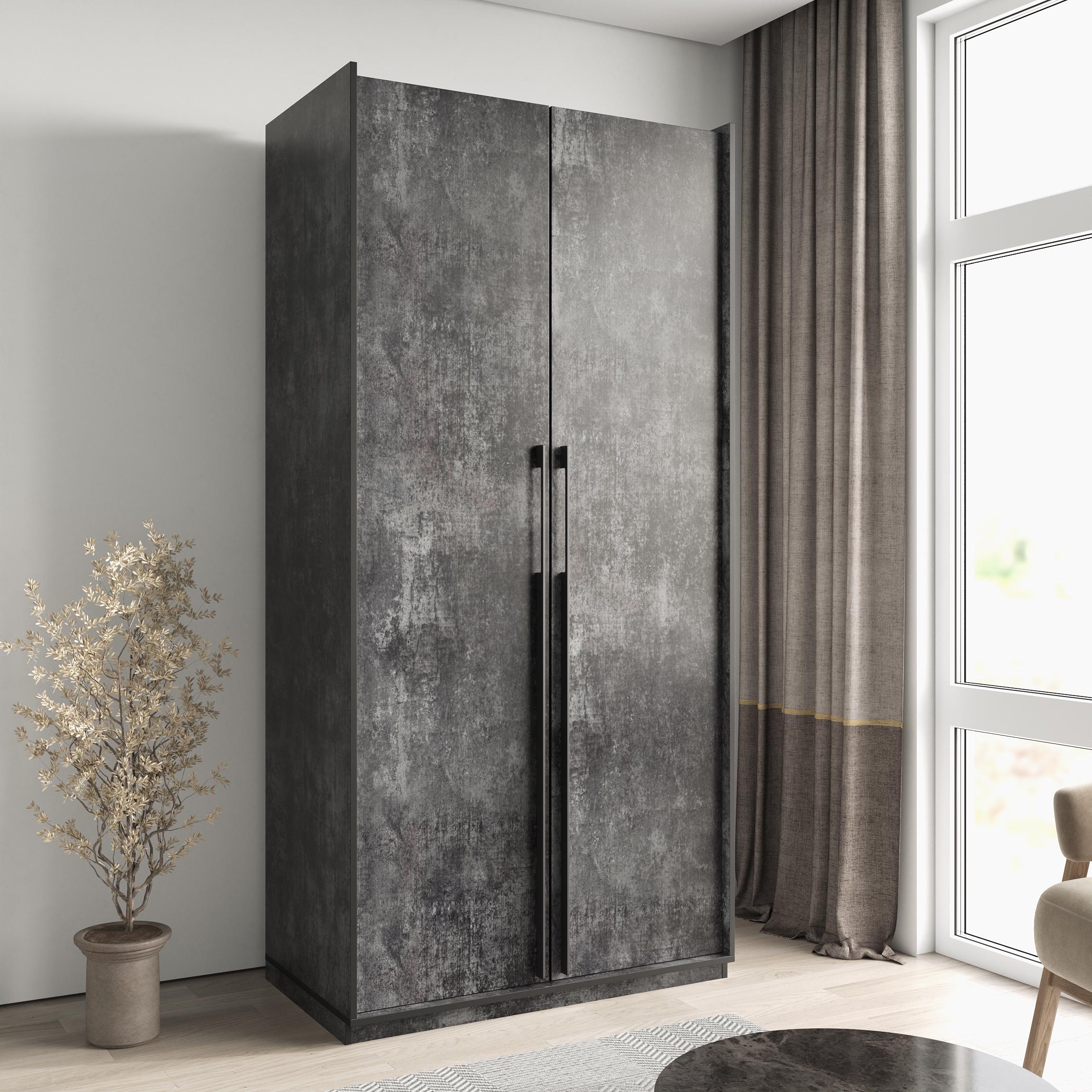 Шафа-пенал в передпокій розпашна дводверна 6 полиць 1002х2100х570 мм Бетон темний (mr-13-bm)