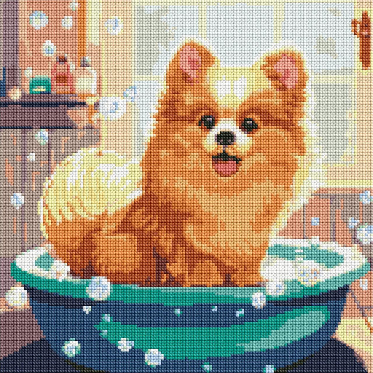 Алмазная мозаика/вышивка Ideyka Пушистая собака с голограммными стразами 40х40 см (AMO 7800)