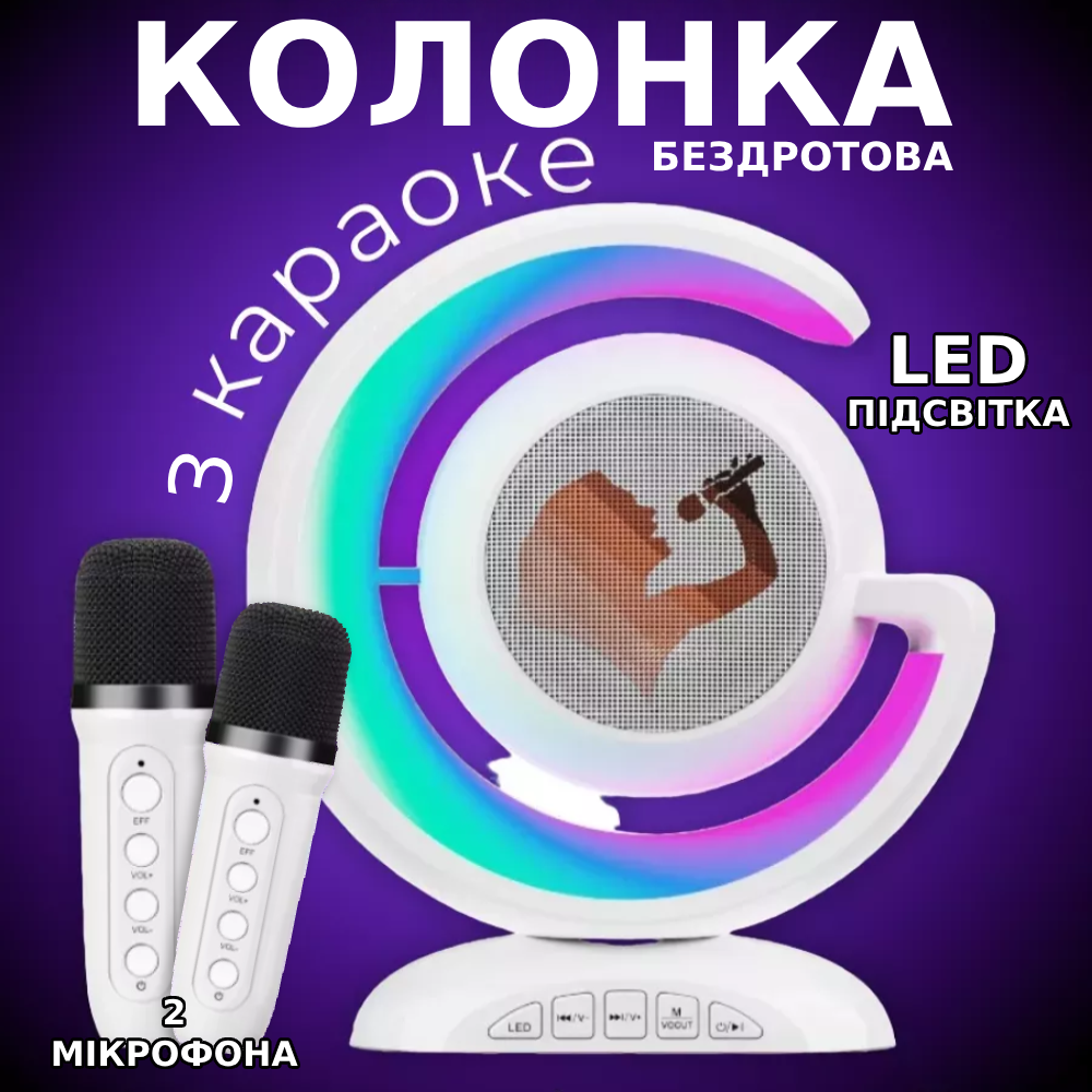 Портативная колонка с караоке Lightshow c двумя микрофонами (1101) - фото 2