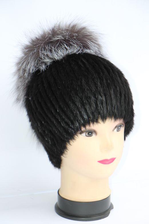 Шапка женская из меха нутрии и лисицы чернобурки (28718)