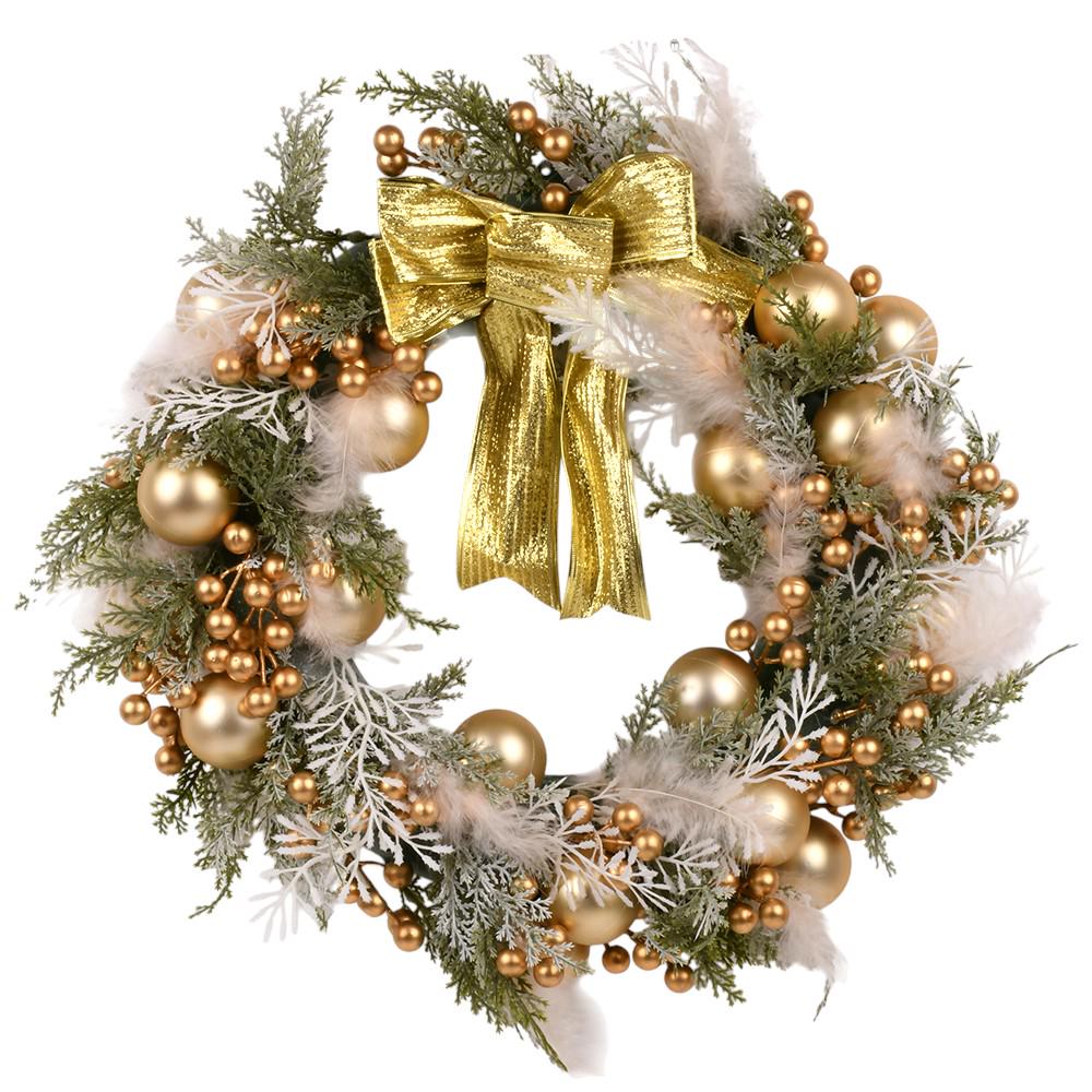 Декор рождественский Венок R33922 40 см Золотой с белым/Зеленый (30651740)