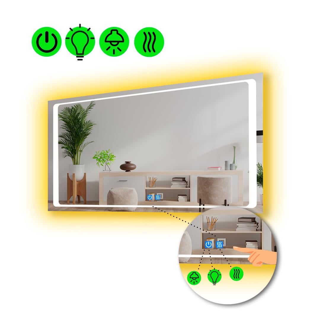 Зеркало с LED подсветкой Emma с двумя сенсорами и линзой с подсветкой 110x70 см (8775678)