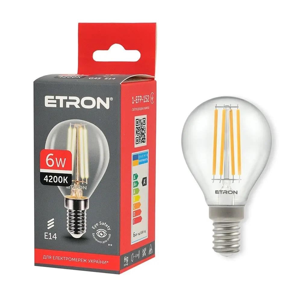 Лампа LED ETRON Filament 1-EFP-152 G45 E14 6W 4200K Прозрачный