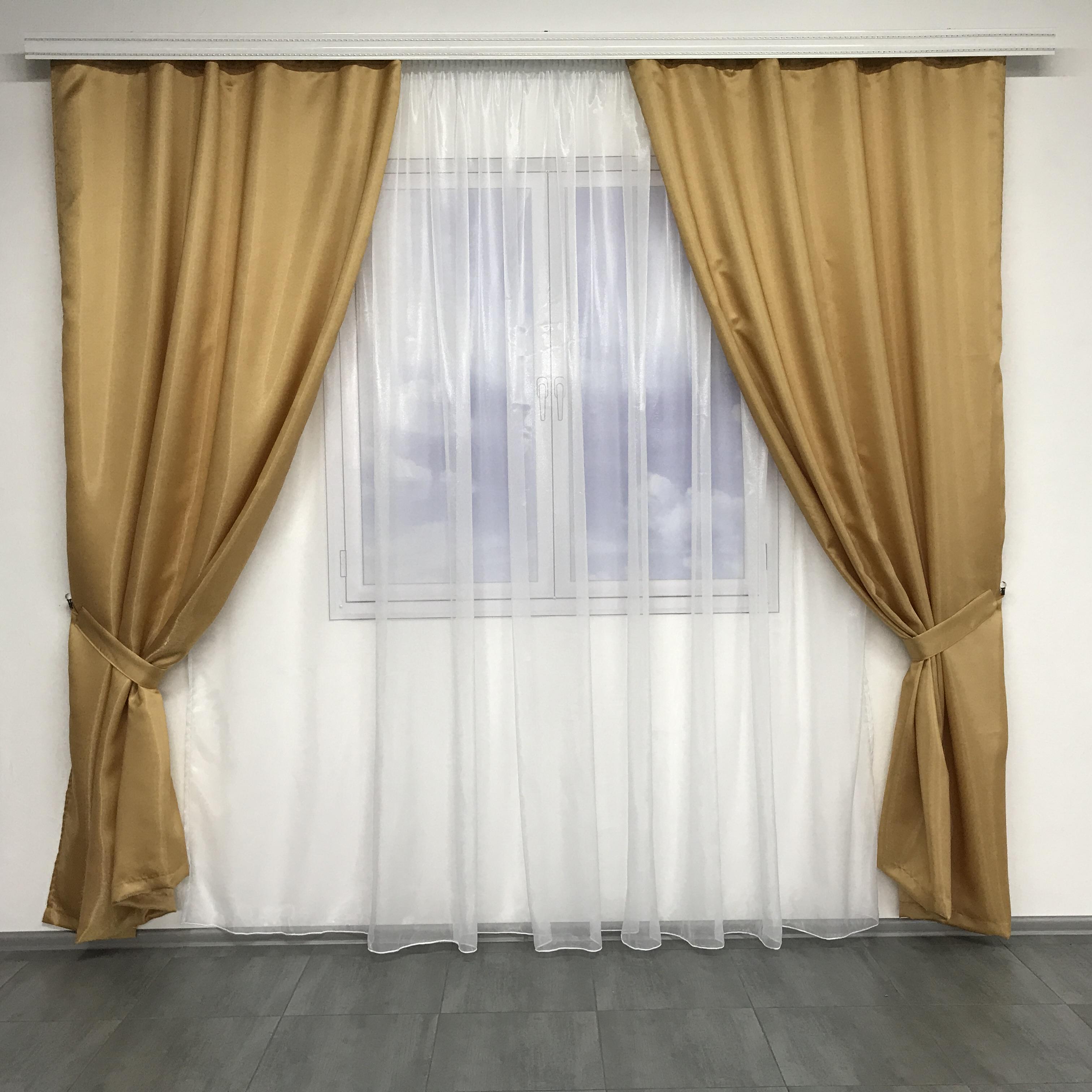 Шторы монорей ALBO 150x270 см 2 шт. с тюлем кристалон 400x270 см Золотистый (SHT-F-9)