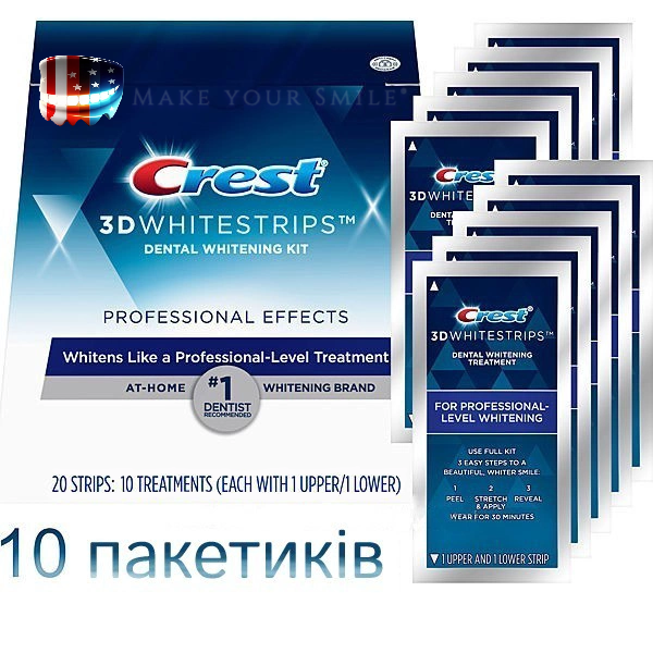 Відбілюючі смужки Crest 3D 1/2 курсу Professional effects Whitestrips 18 Level 10 пар смужок (34567890678) - фото 4