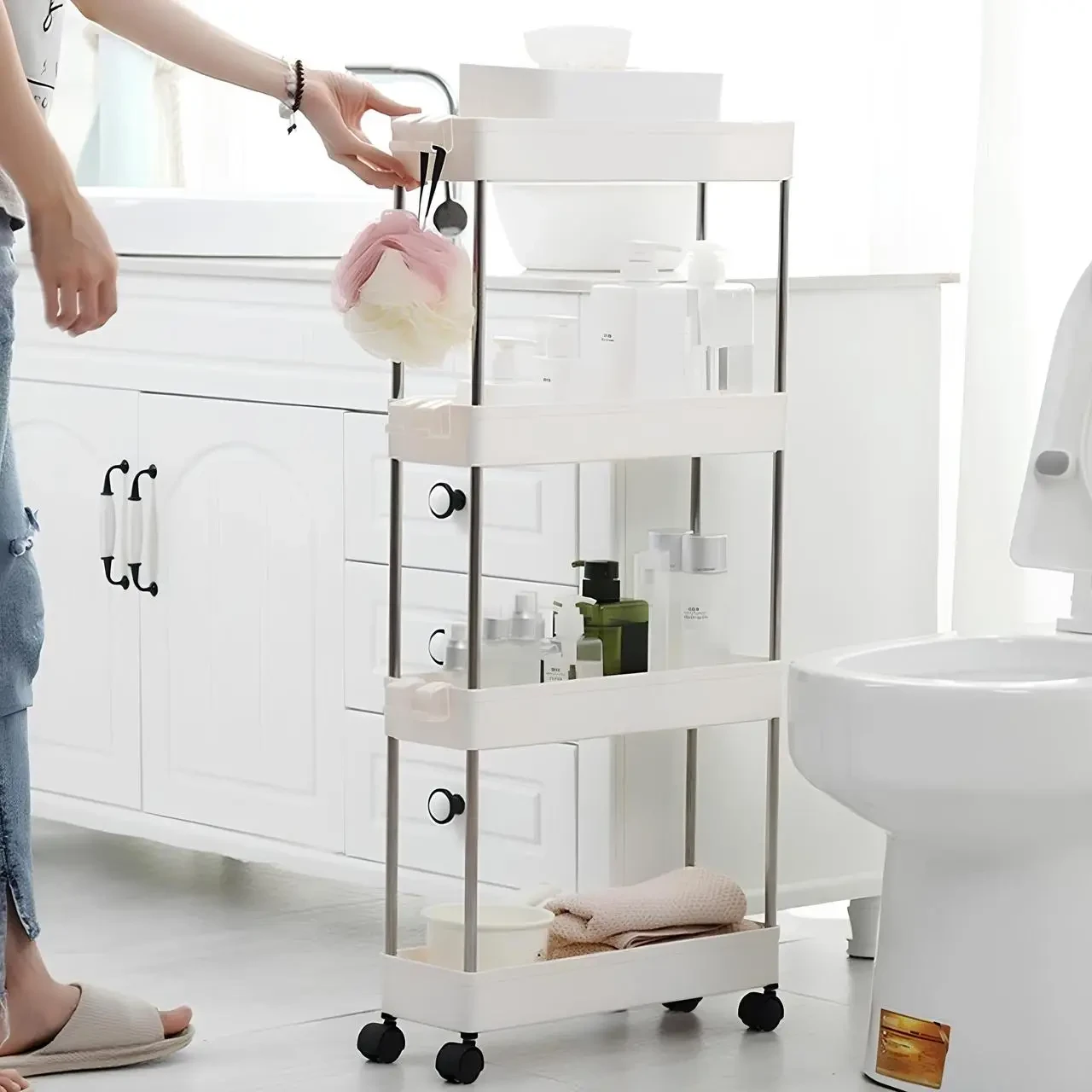 Стелаж на коліщатках Bathroom Rack 4 рівні 87х38х13 см (BRA8738) - фото 4