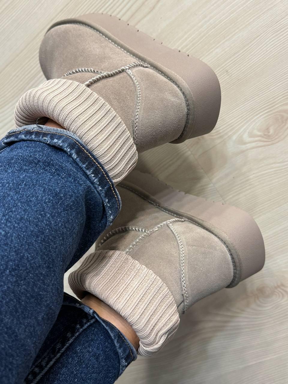 Угги женские Hengji 56-3 с манжетом носком на высокой подошве р. 40 Бежевый (5160) - фото 7