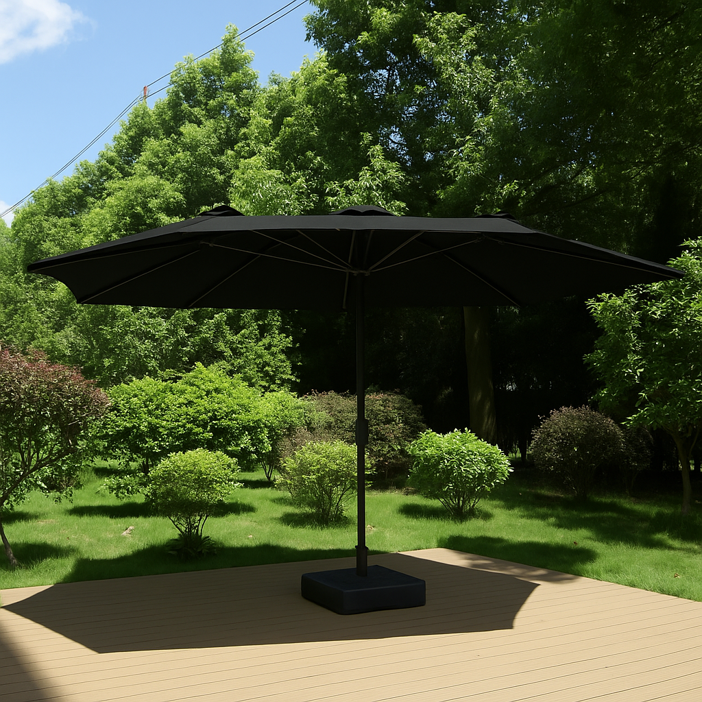 Парасоля потрійна садова WCG з LED-підсвіткою та сонячною панеллю 270х460 см Чорний - фото 4 Парасоля потрійна садова WCG з LED-підсвіткою та сонячною панеллю 270х460 см Чорний - фото 4