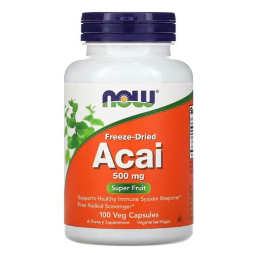 Добавка NOW Freeze-Dried Acai 500 мг 100 Veg Capsules (NOW-03355)