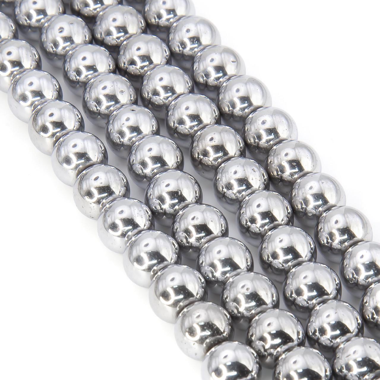 Бусины гематитовые шар 8 мм 40 см 53 шт. Серебристый (БГ0080ш00)