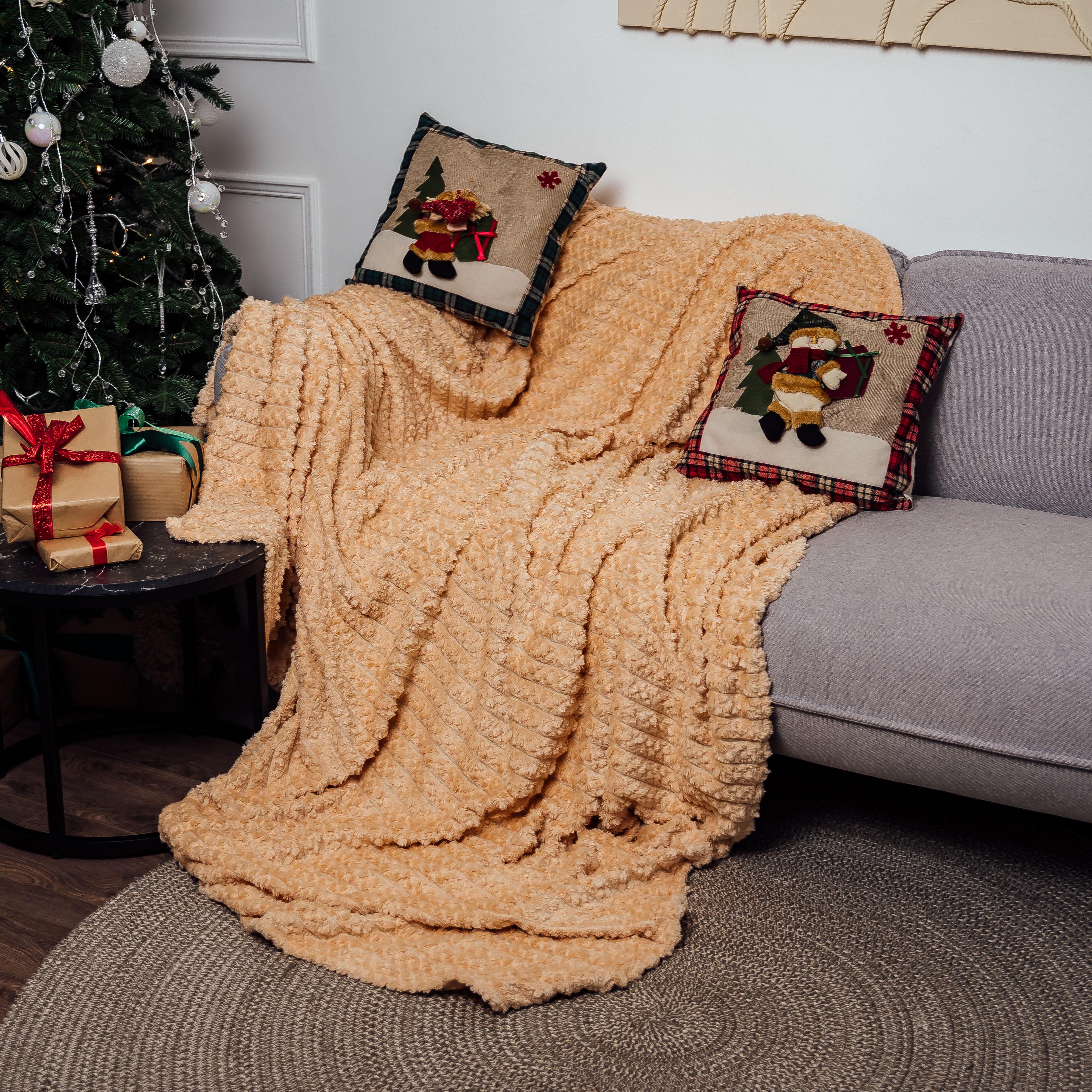 Плед Колосочек простой евростандарт 200х230 см Бежевый (87283)