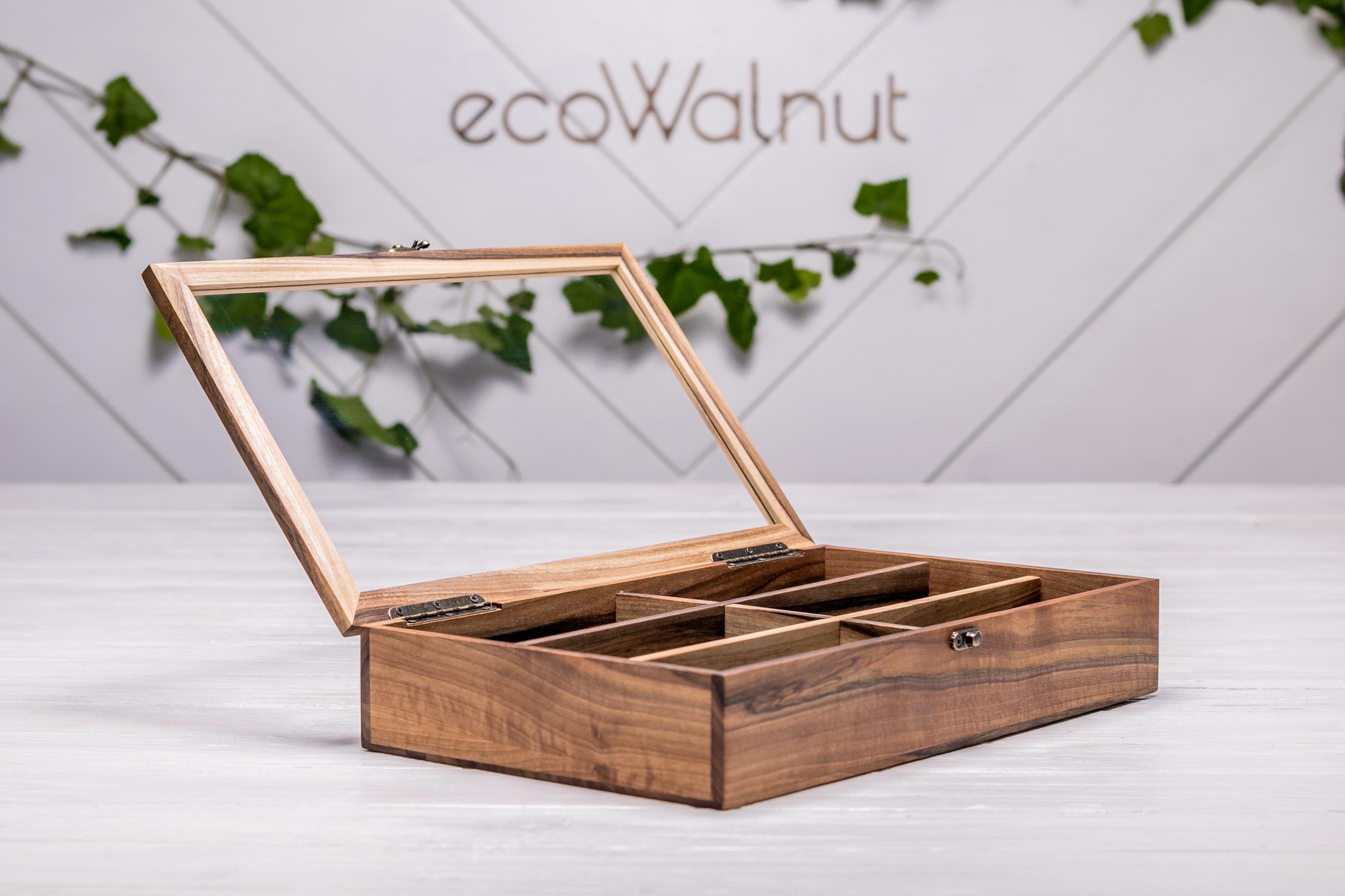 Футляр EcoWalnut із дерева для 6 пар окулярів зі скляною кришкою (EB-15.7) - фото 8