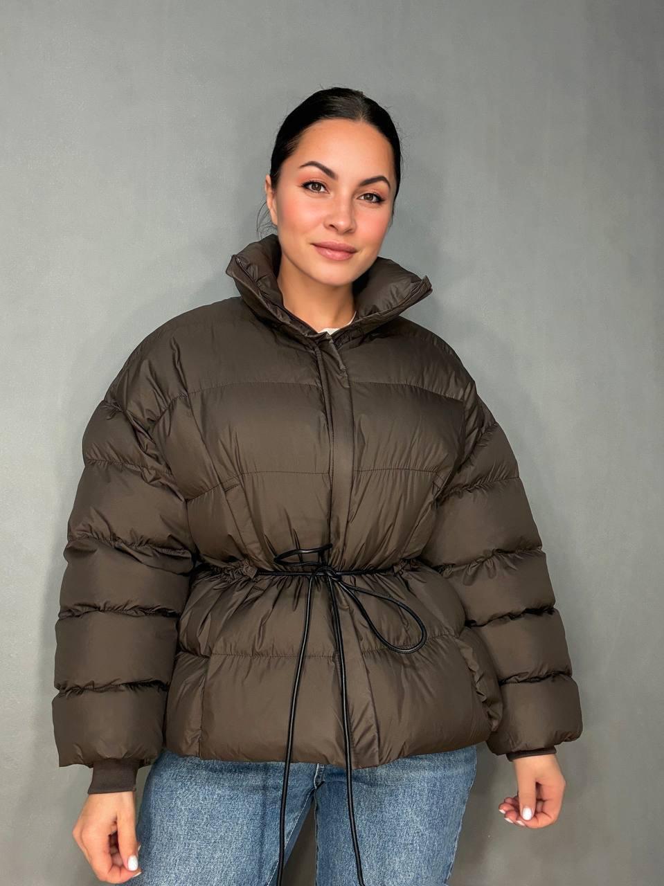 Куртка женская Fashion 3097 пуффер оверсайз со шнурком на талии M Коричневый (6280)