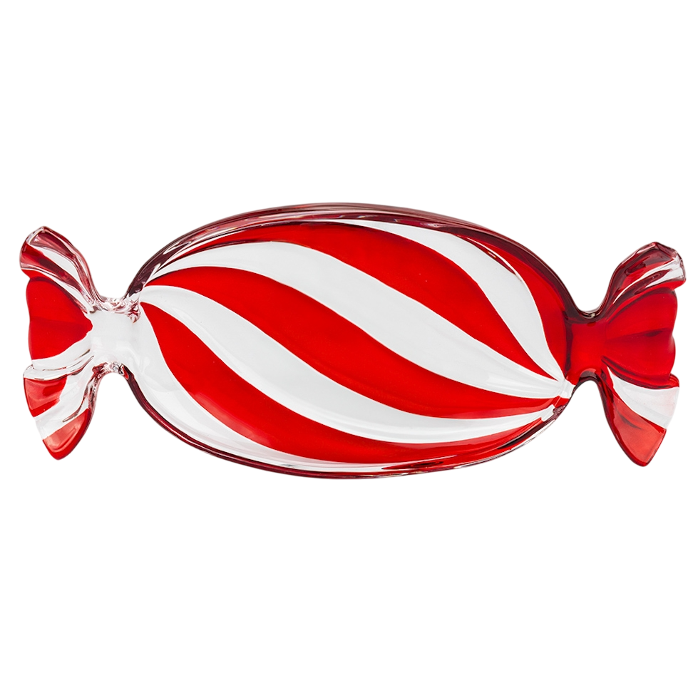 Новогоднее сервировочное блюдо для десертов Карамелька 34,5 см из стекла Красный (147-81-2020-009)