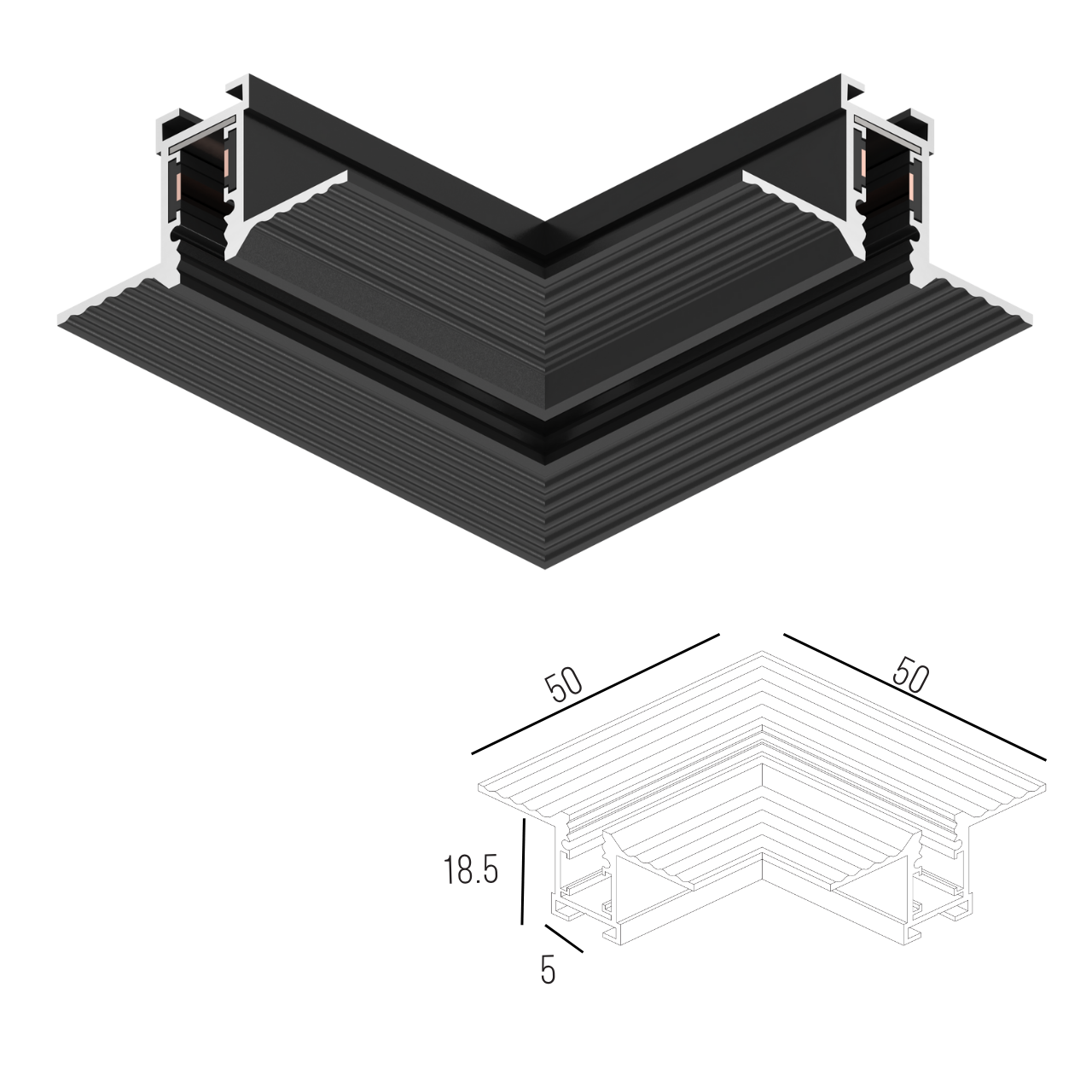 Соединитель угловой горизонтальний для магнитного шинопровода встроенного MERALLI Черный (TRUV0G001) - фото 3 Соединитель угловой горизонтальний для магнитного шинопровода встроенного MERALLI Черный (TRUV0G001) - фото 3