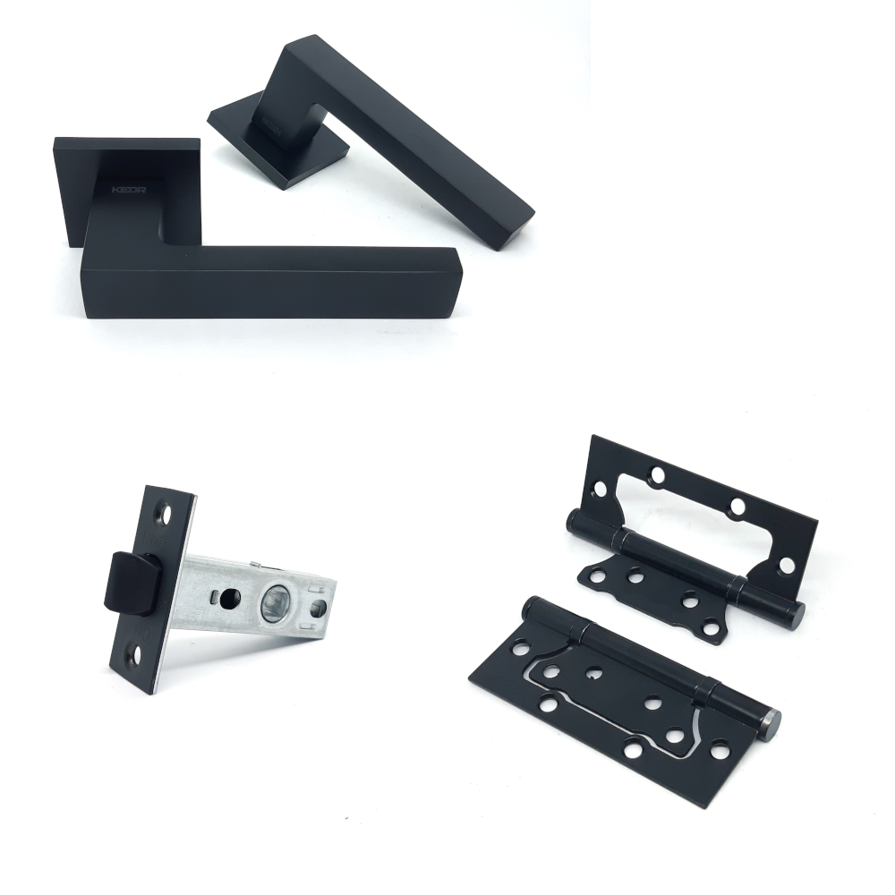 Комплект на міжкімнатні двері під ручку Kedr 21.210MBP/100 Kevlar з завісами метелик FLUSH 100х63 мм Black Matt