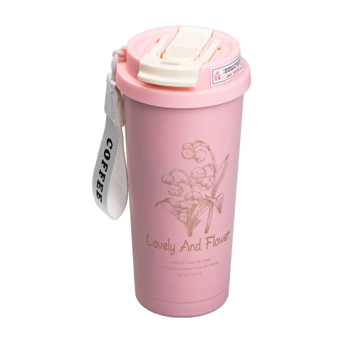 Термочашка Flower Style с ремешком 500 мл Розовый (8-6-4972444)