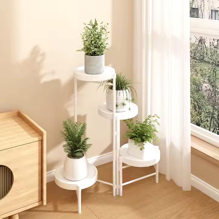 Стелаж для рослин і горщиків з квітами з пластиковими полицями 4 яруси Білий