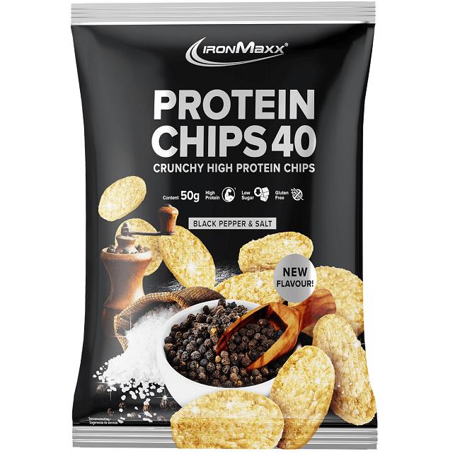 Заменитель питания IronMaxx Protein Chips 40 50 g Черный перец и соль