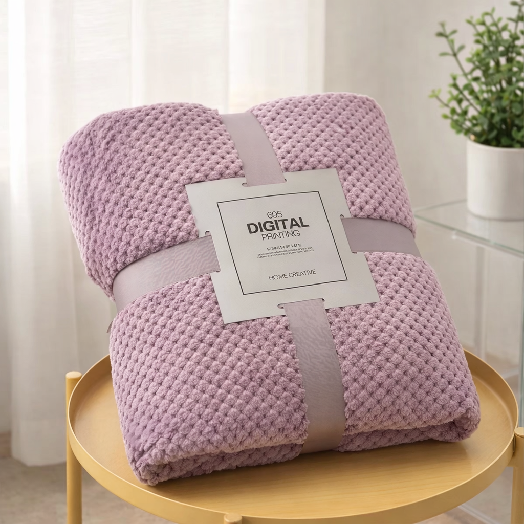Плед флисовый фактурный двуспальный 200×230 см Сиреневый (2894501740)