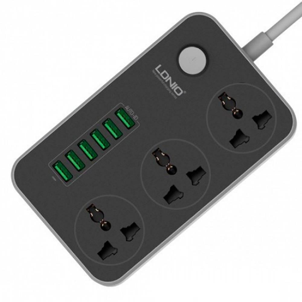 Фільтр мережевий LDNIO SC3604 3 Розетки/6 USB перетин 3х0,75 мм 2 м Box Black (29889)