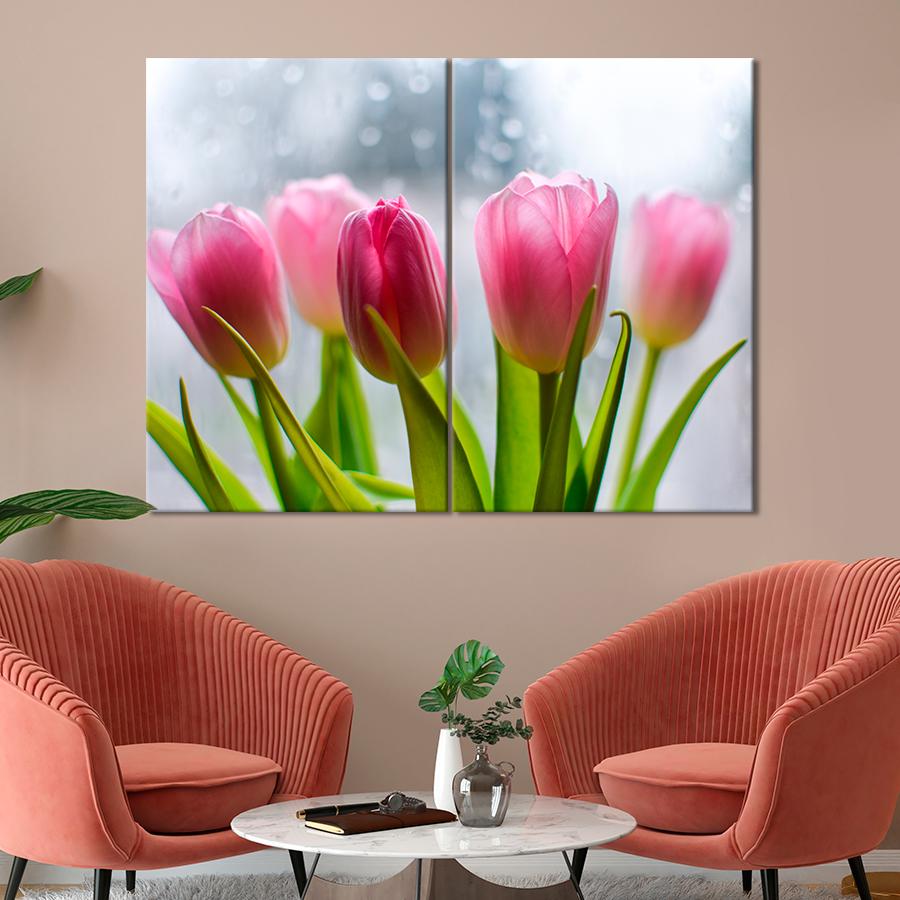 Картина цветы и растения Тюльпаны на размытом фоне 111x81 см (A1023-2)