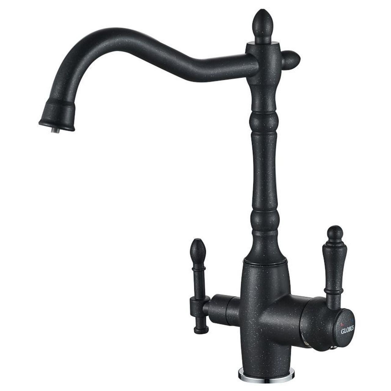 Смеситель для кухни Globus Lux Onix с подключением фильтрованной воды Черный матовый
