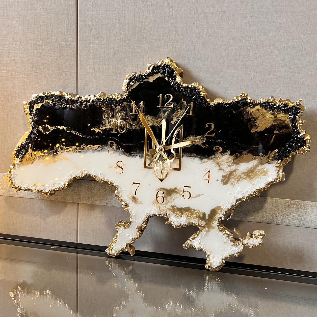 Часы настенные из эпоксидной смолы Карта Украины 50x32 см