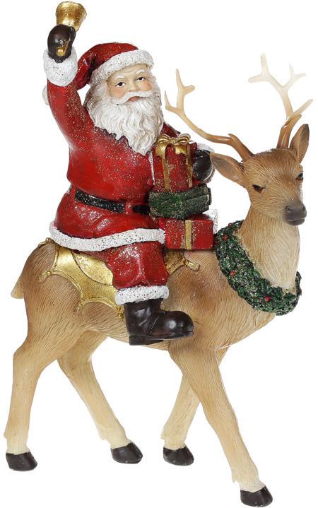 Статуетка декоративна Санта на Олені 22,5 см Червоний з коричневим Статуетка декоративна Санта на Олені 22,5 см Червоний з коричневим