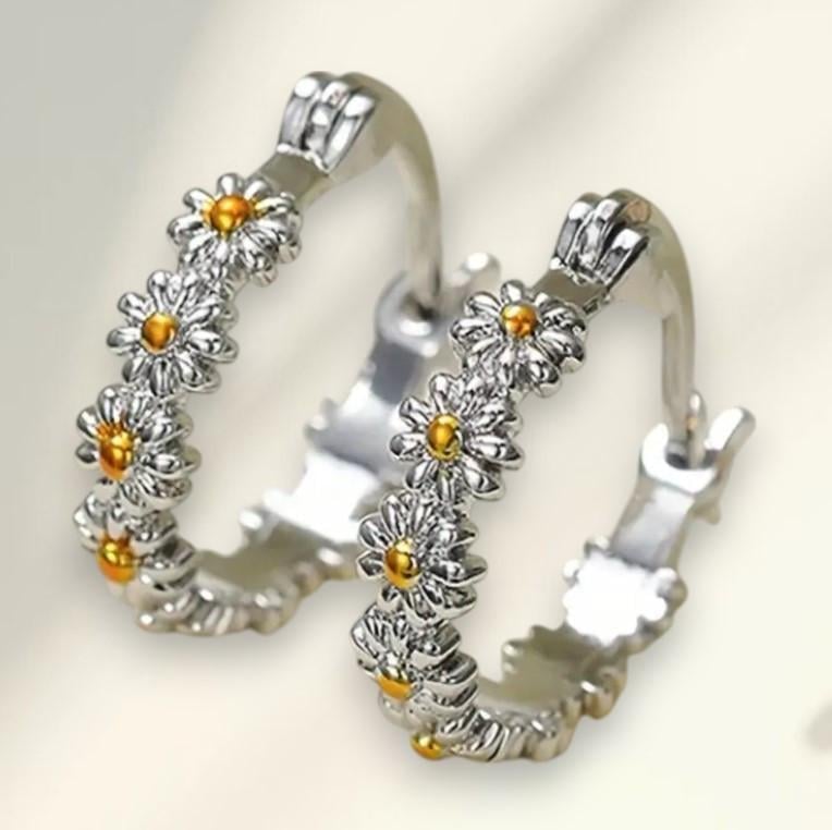 Серьги женские Цветы Ромашки 1,4 см Серебристый (35473541)