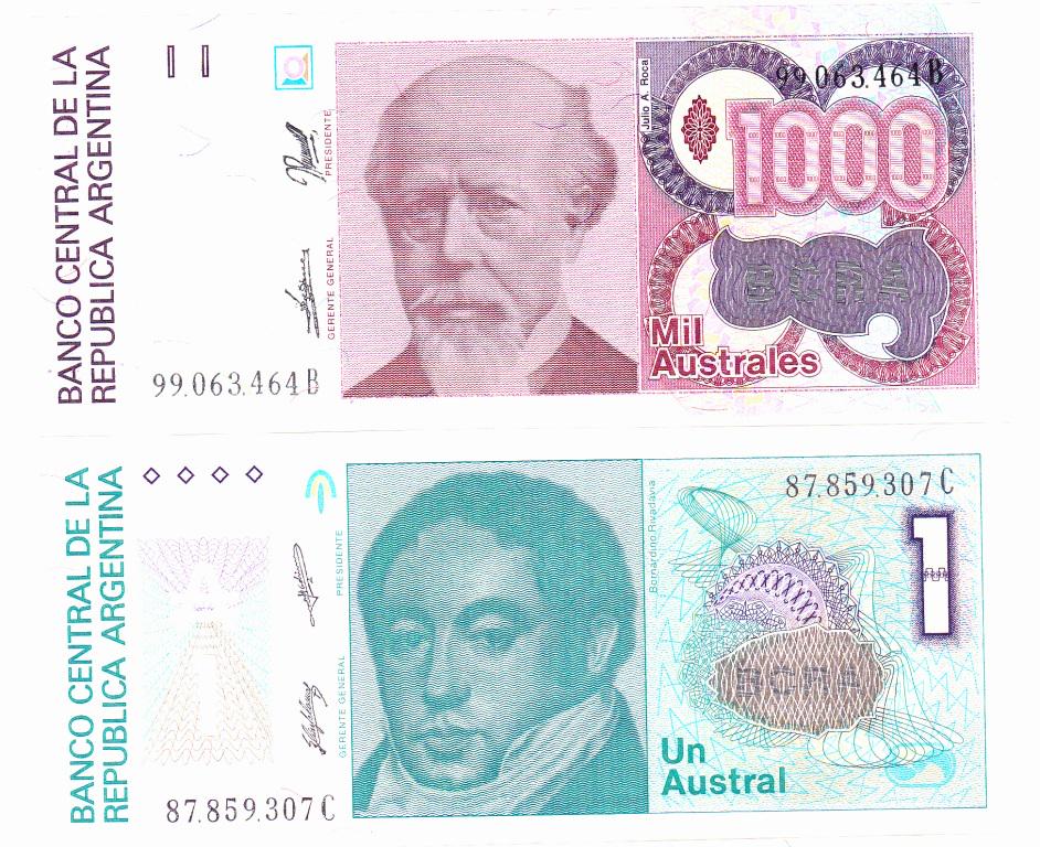 Колекційна банкнота Аргентина набір з 2 банкнот 1 і 1000 песо UNC (Б03781)