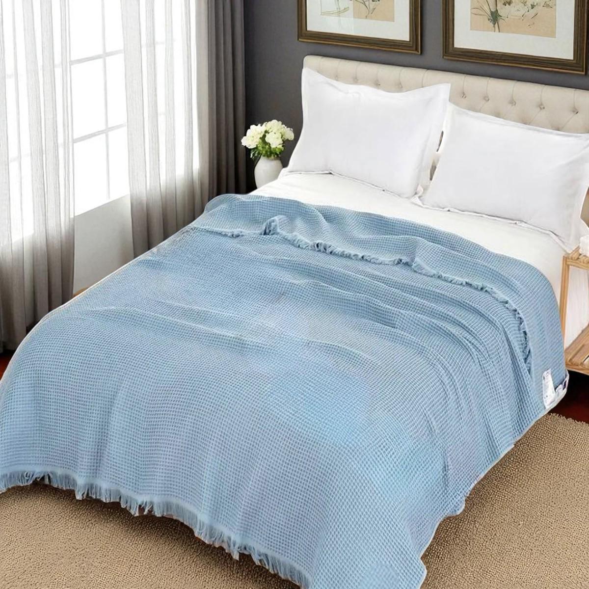 Покрывало вафельное Koloco евро 200х230 см Голубой (41875) - фото 2 Покрывало вафельное Koloco евро 200х230 см Голубой (41875) - фото 2