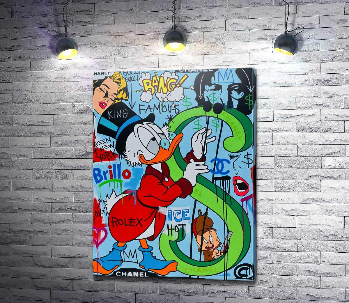 Картина ArtPoster Скрудж в поп-арт міксі грає на доларовому знаку 74x100 см Модуль №1 (003904)